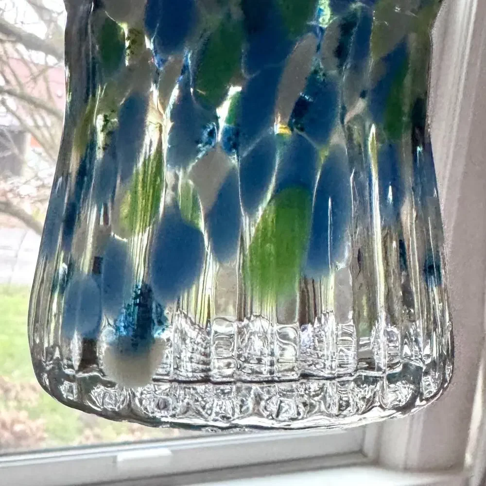 Vintage Art Glass Candle Holder Votive Tealight Confetti Coastal Boho Decor 3”